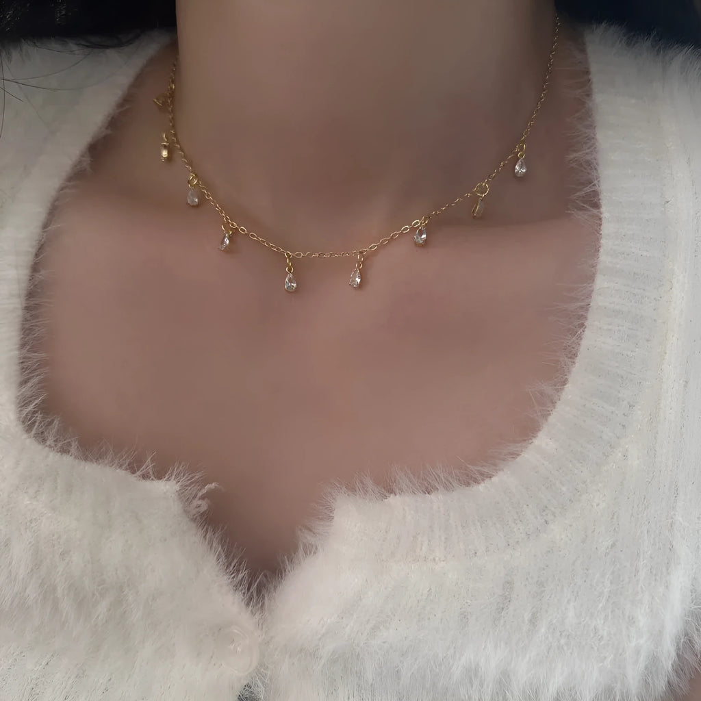 Zircon geometric jewellery set with necklace, earrings and anklet in Korean meteor shower style