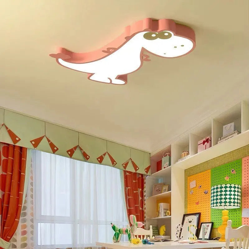 Cartoon dinosaur design ceiling light with a white PVC shade and aluminium fixture, 48 cm in diameter.