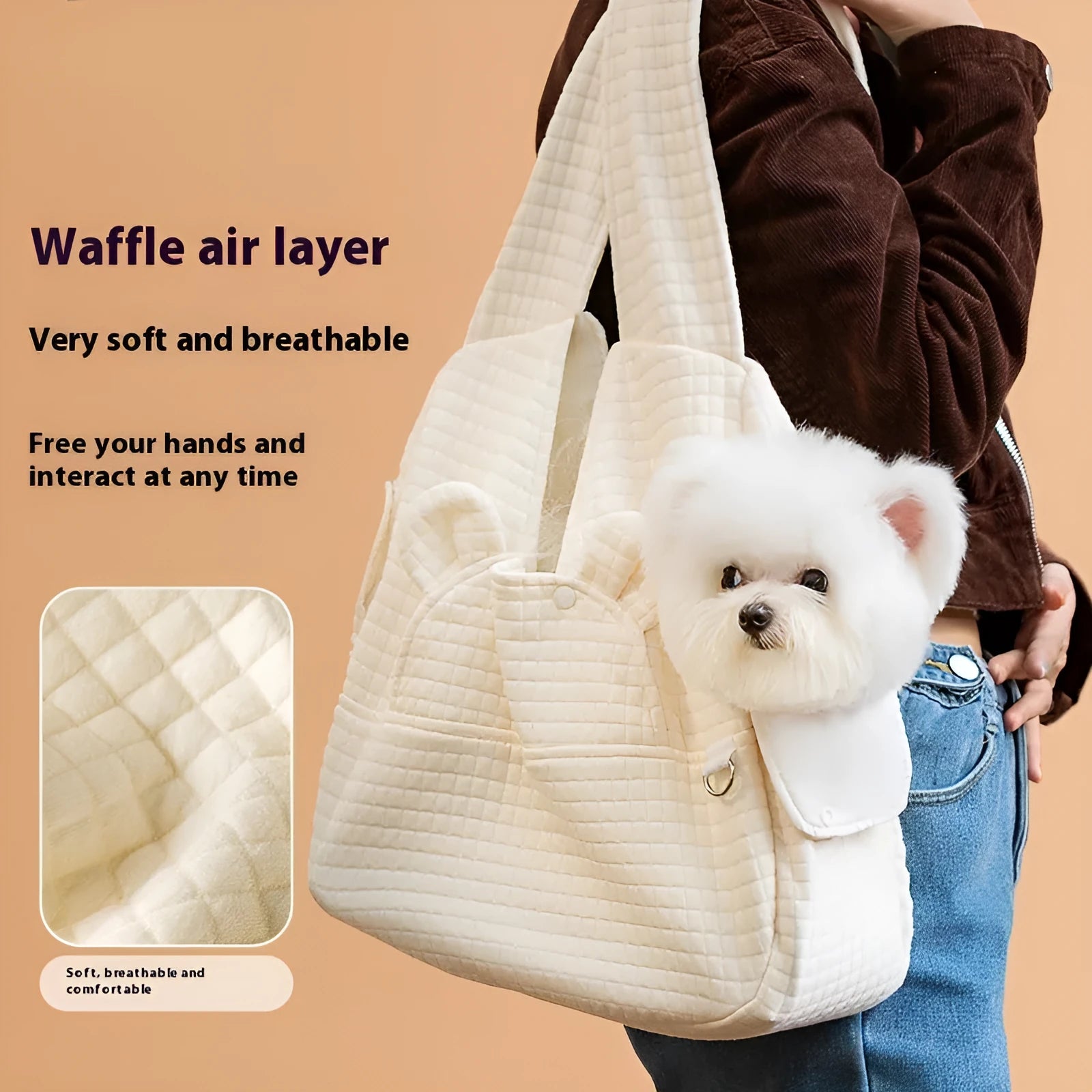 Pet diaper bag simple cross chest backpack square plaid quilted 38x41cm for dogs and cats