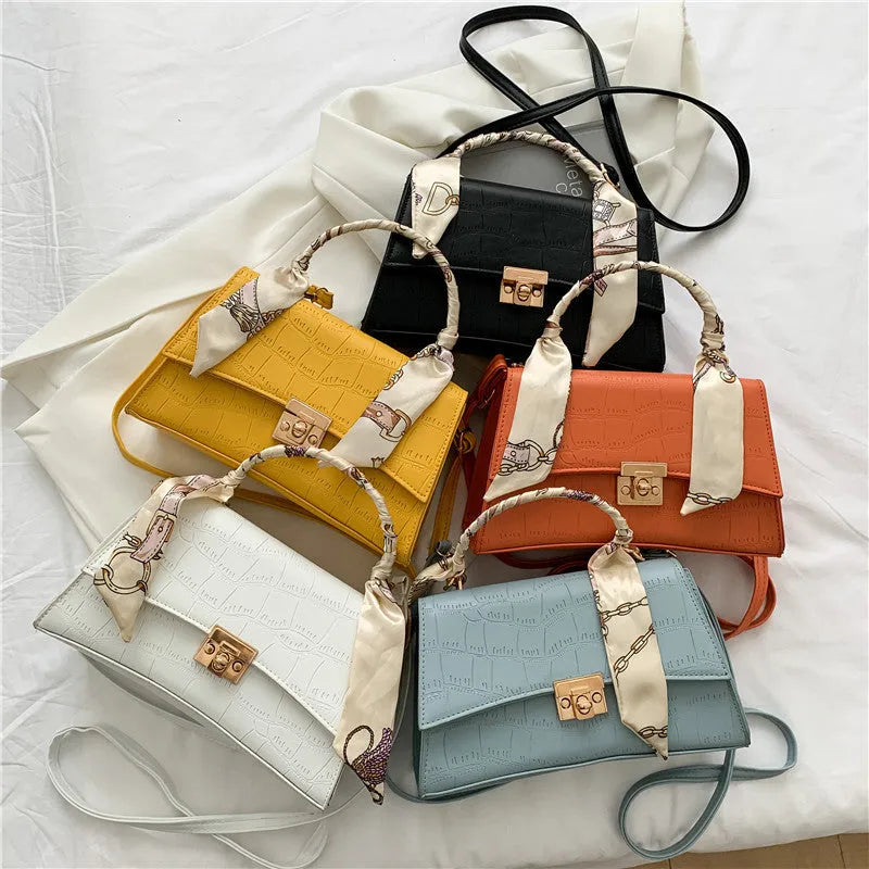 New fashion trending crossbody bag soft PU crocodile pattern solid colour black 25cm