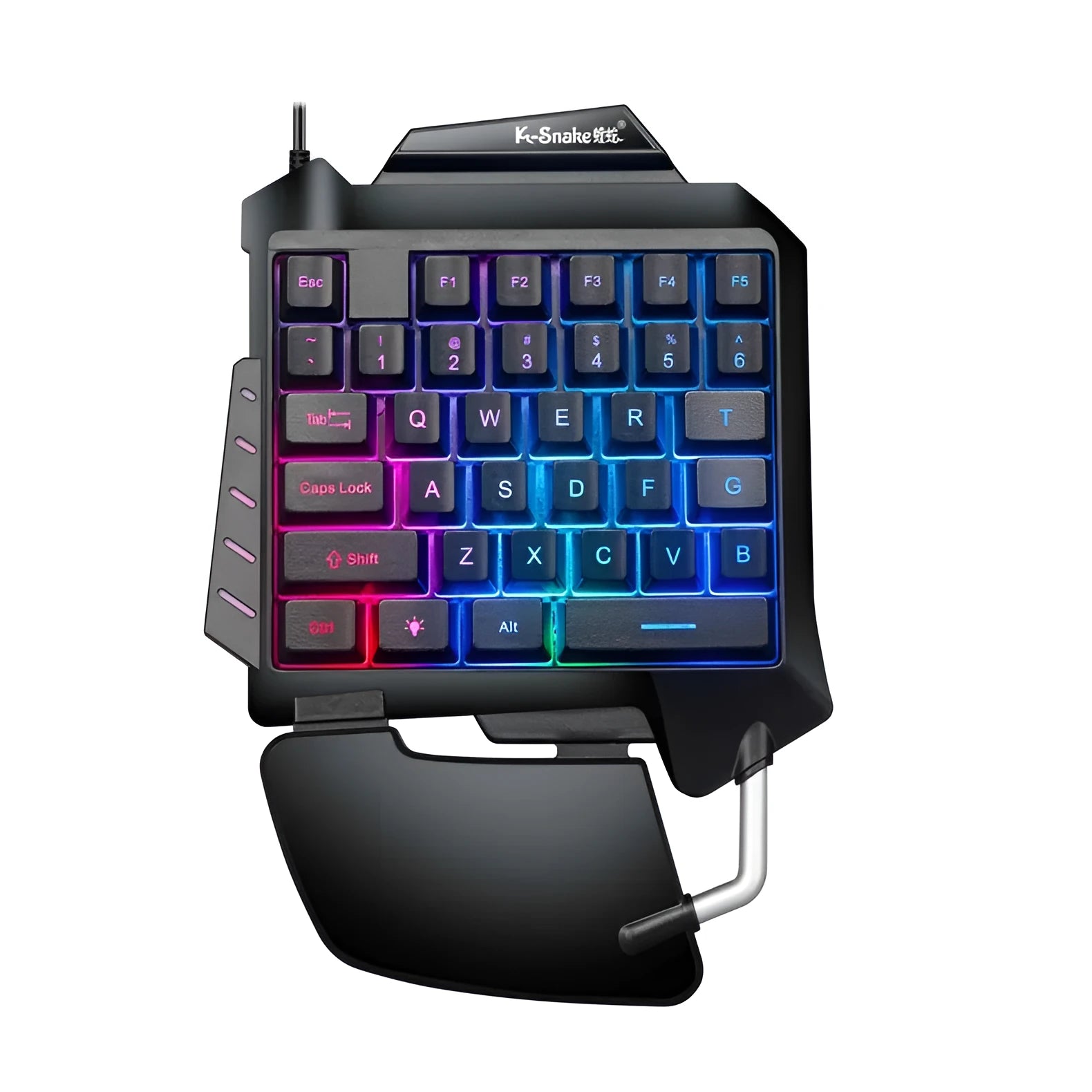 Black one-handed gaming keyboard throne converter with left-hand layout and hand rest