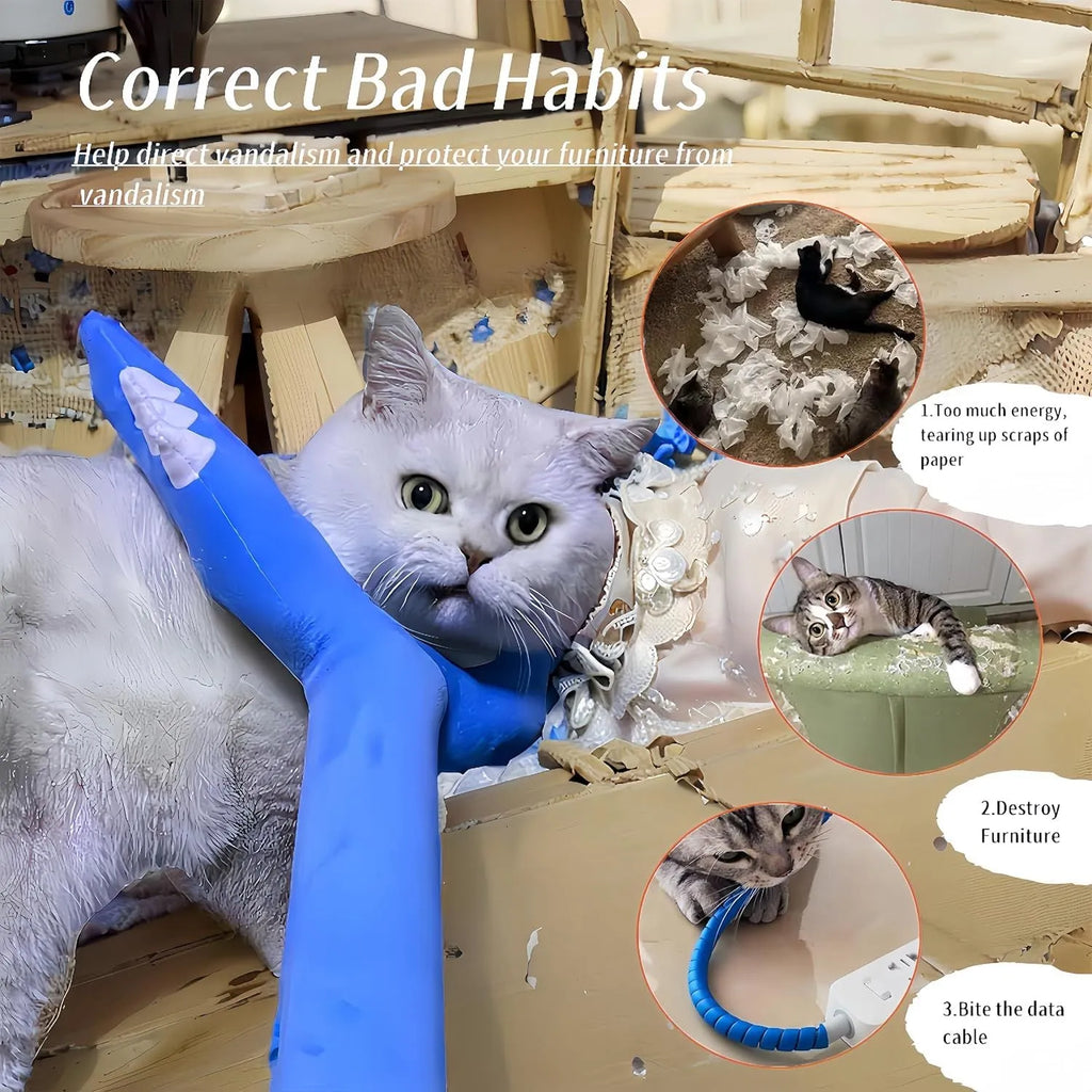 Blue and pink plush cat wand toy measuring 70cm length for behaviour management and interactive play