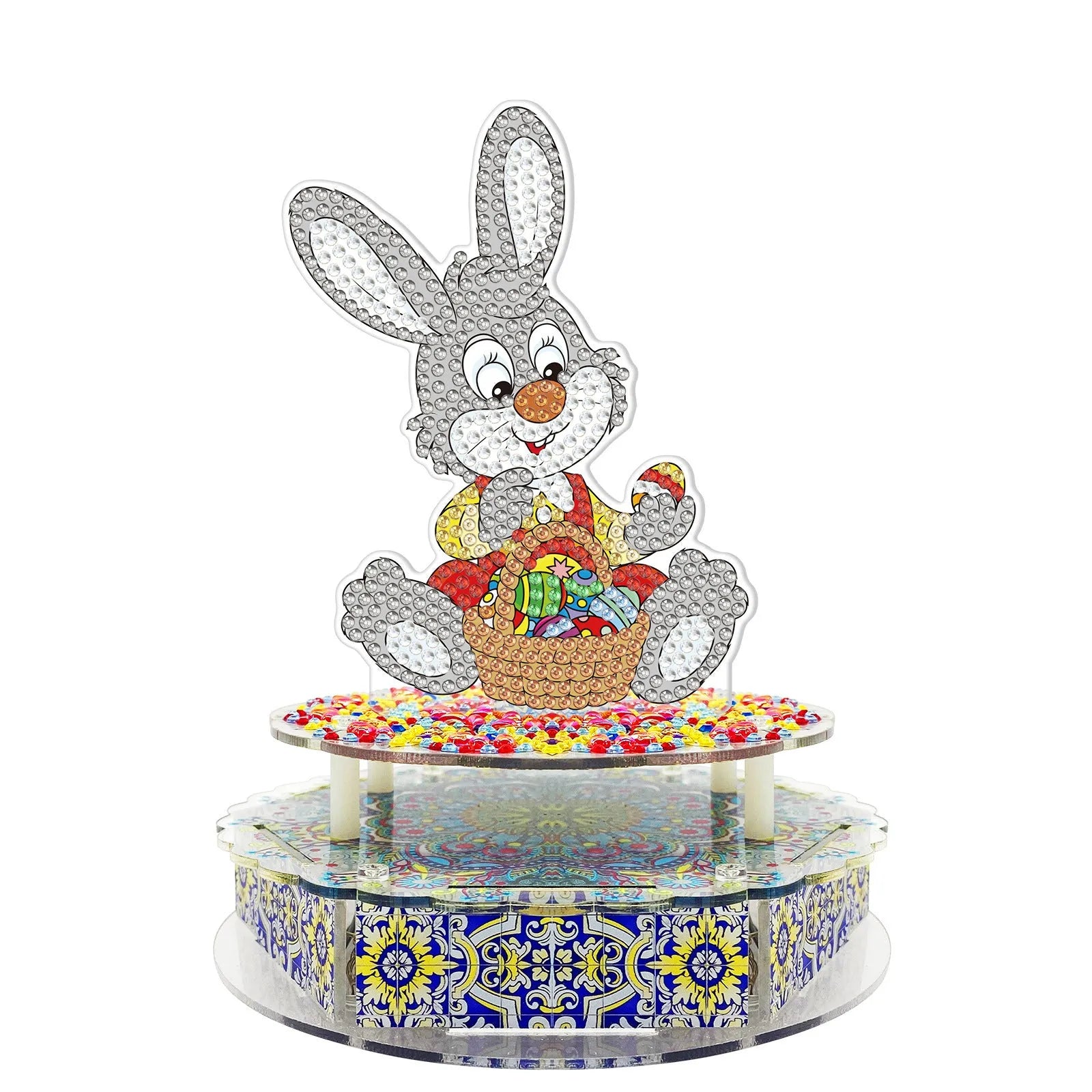 DIY diamond painting music box kit with PVC bottom plates, music movement, and light string