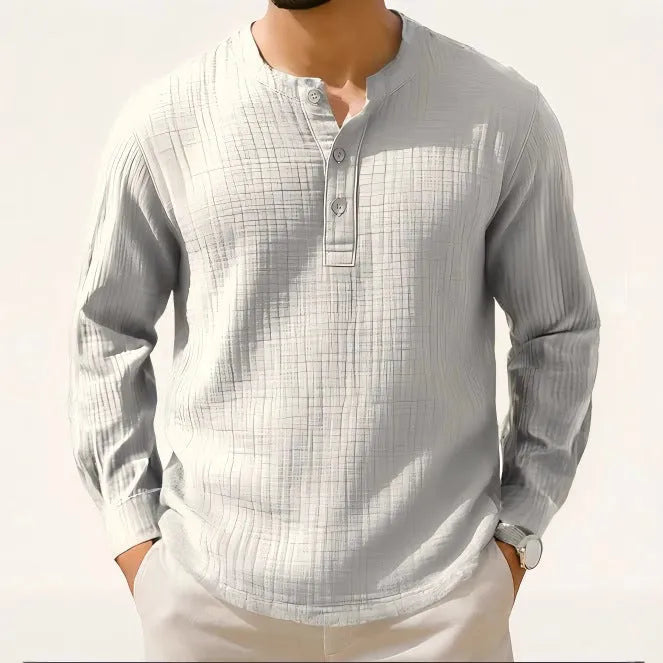 Cotton and linen long sleeve slim fit T-shirt with 3/4 sleeves in solid colour options