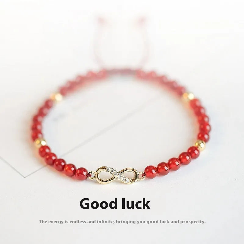 Women's hand-woven natural red agate beads bracelet diamond shape unisex ethnic style with electroplating finish