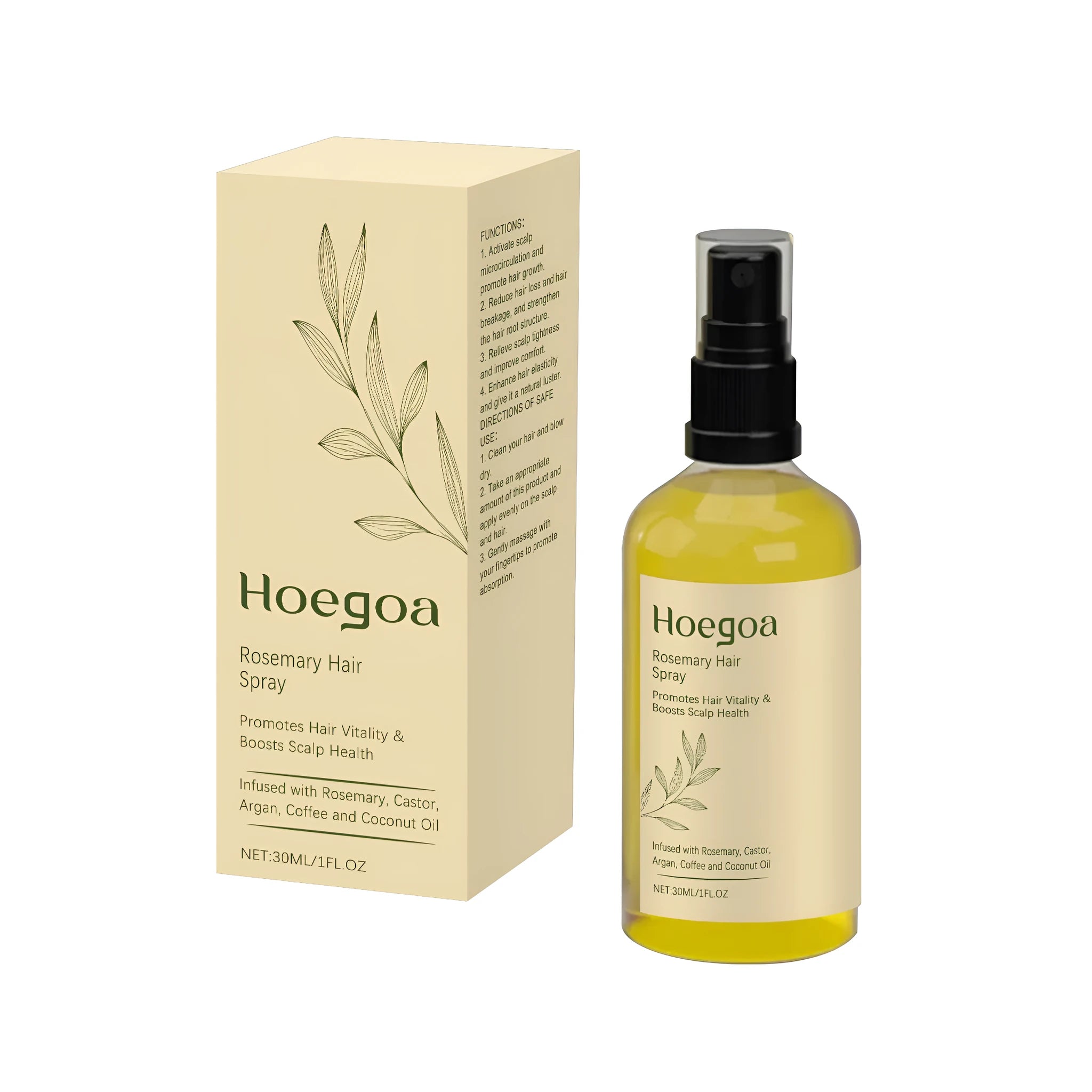 Rosemary hair growth spray 30ml bottle with castor oil and vitamin E for scalp treatment