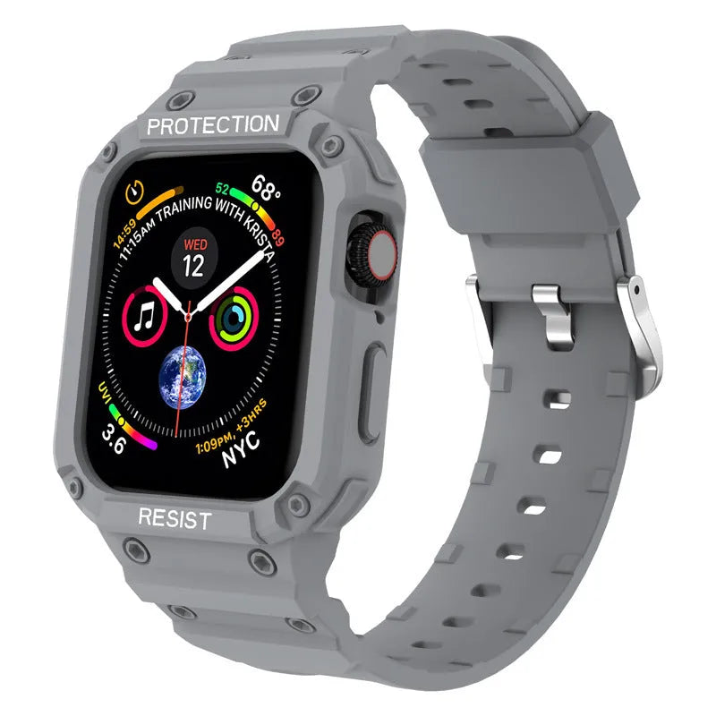 Apple Watch Series 8 protective case with integrated soft TPU sport strap in multiple colour options