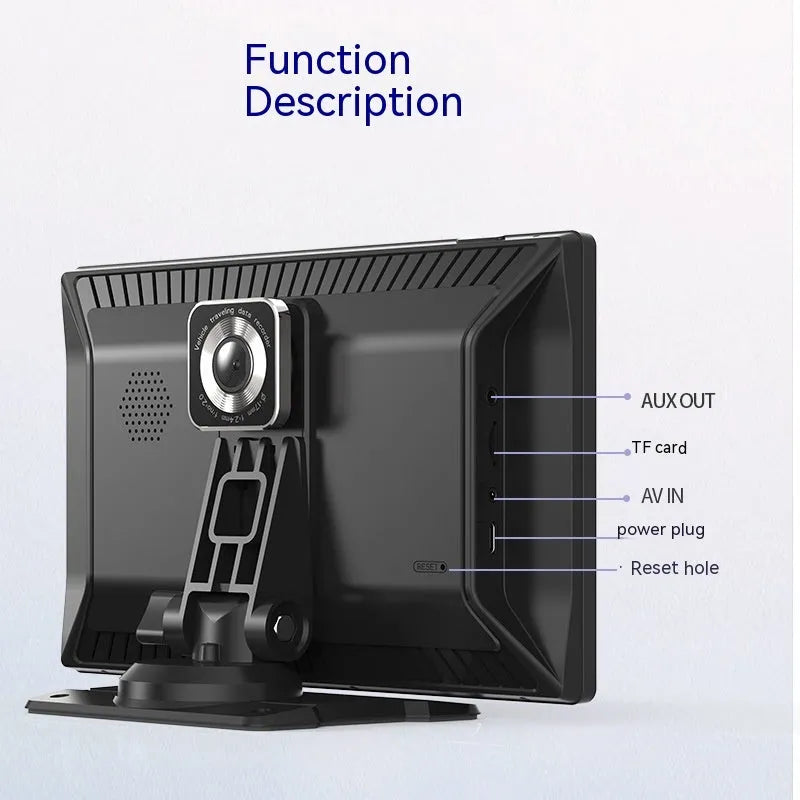 9-inch Carplay driving recorder with front and rear dual lenses mounted on centre console