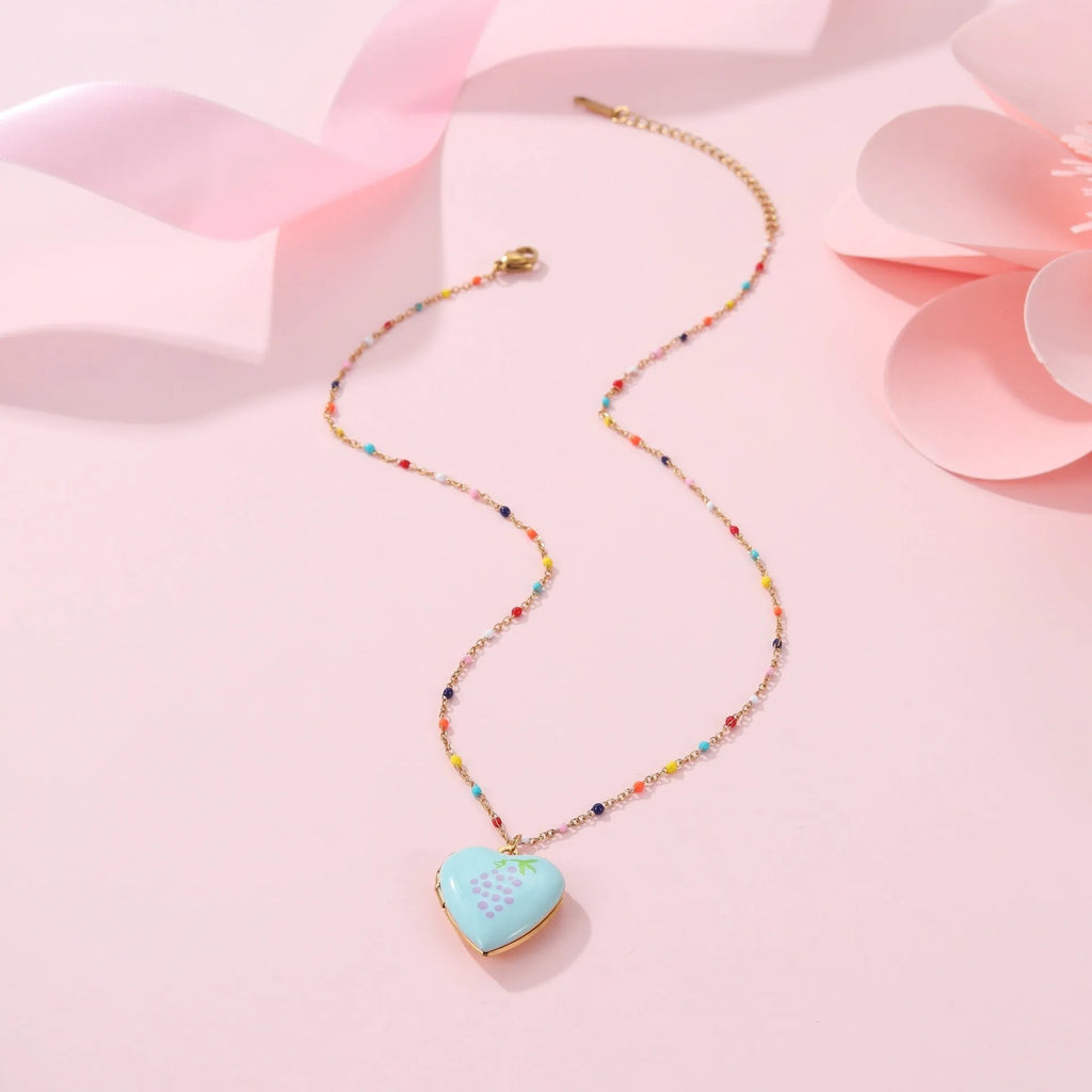 Women's gold-plated stainless steel necklace with fruit heart pendant on adjustable chain