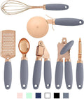Stainless steel kitchen gadget 7 piece set with bottle opener and can opener in modern minimalist boxed colours