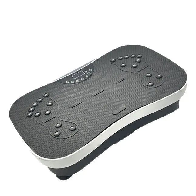 Multifunctional home power plate with remote control in black, on a floor in a room