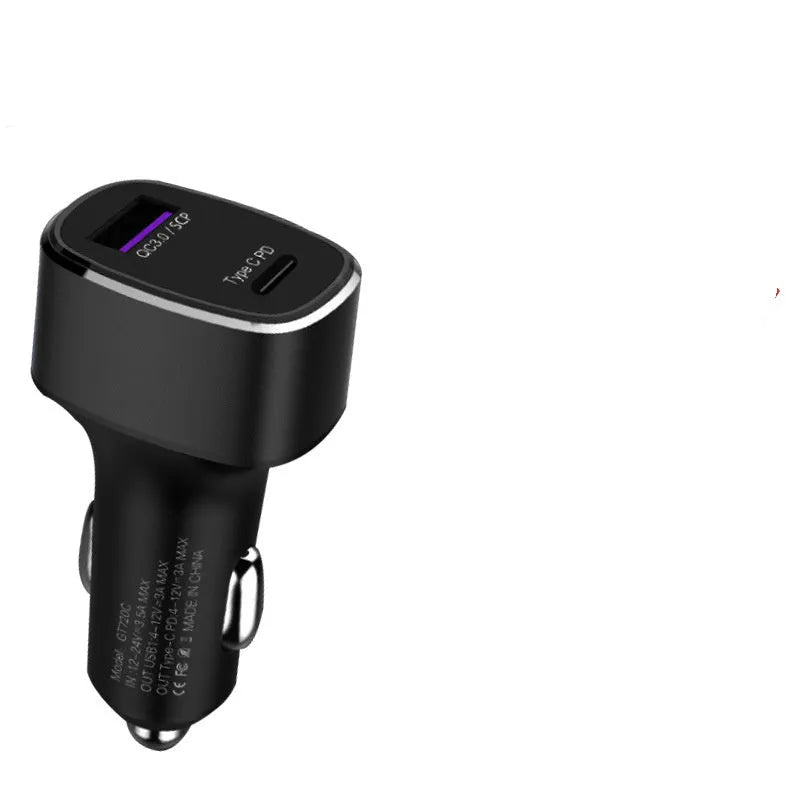Car charger dual USB TYPE C PD QC 3.0 2.0 fast charger metal flame retardant PC 6000mA 12-24V