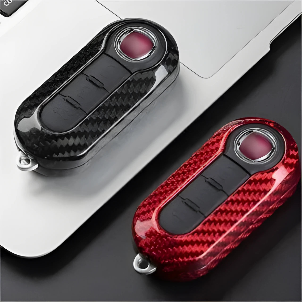 Automobile carbon fiber key shell replacement cover in three colour options black red and silver black