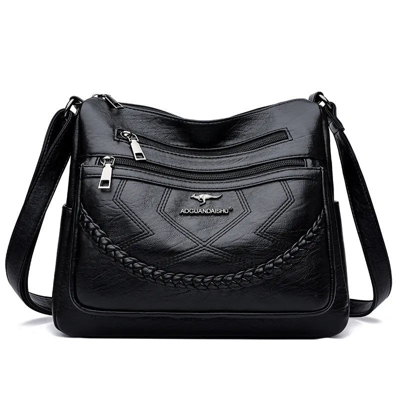 Soft PU leather shoulder bag with sandwich pocket and horizontal square design