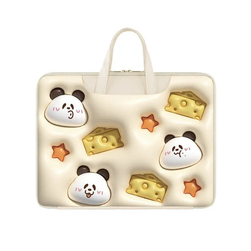 Inflatable PU leather laptop bag in Cat Beige colour with luggage strap, designed for 13 to 15.6 inch devices.