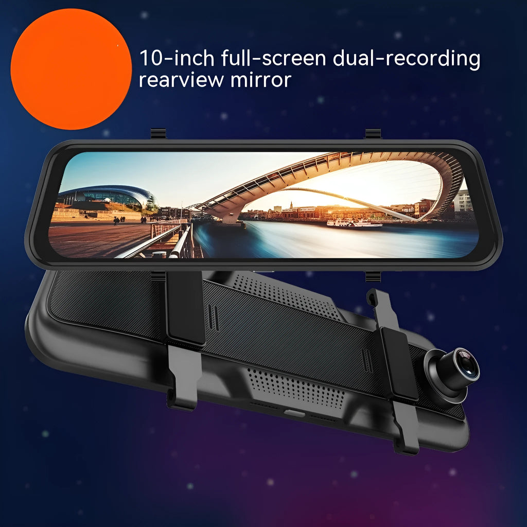 10-inch full screen touch driving recorder rearview mirror in black with 170 degree wide angle lens