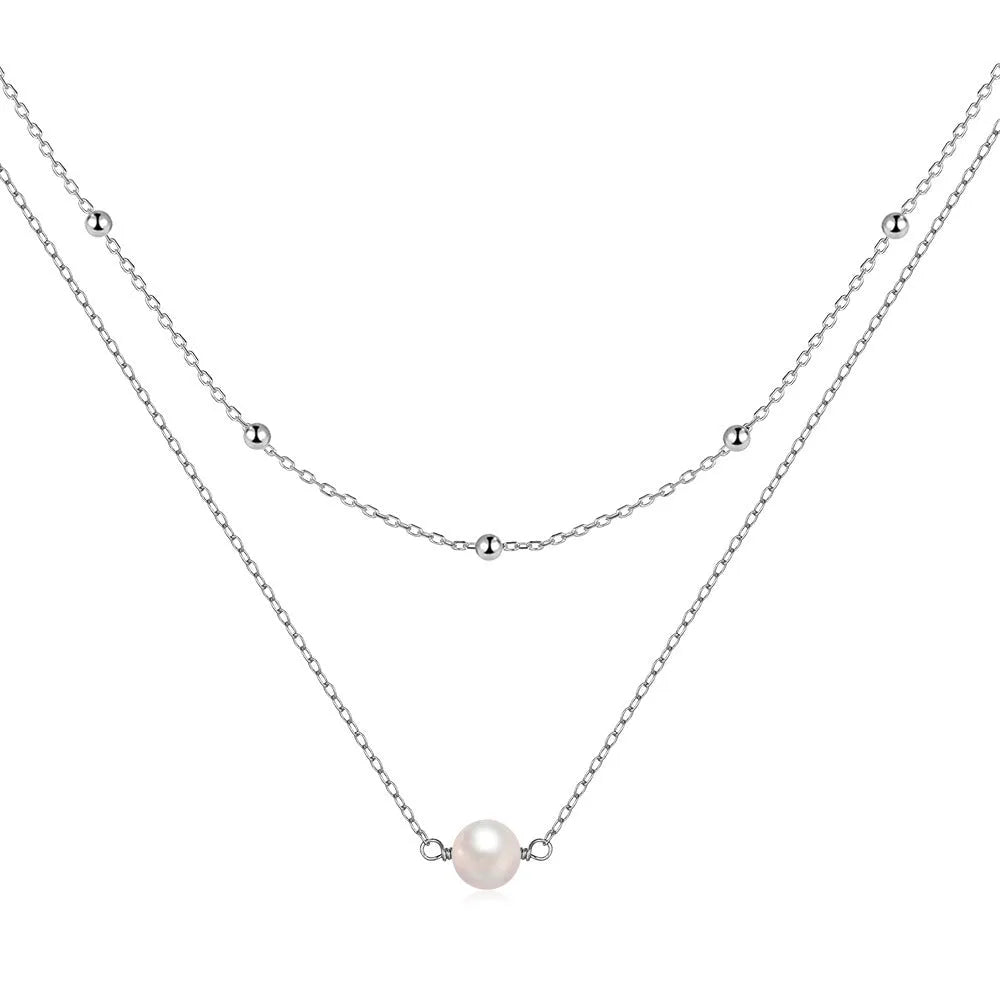 S925 sterling silver double layer pearl necklace with geometric pendant in gold colour