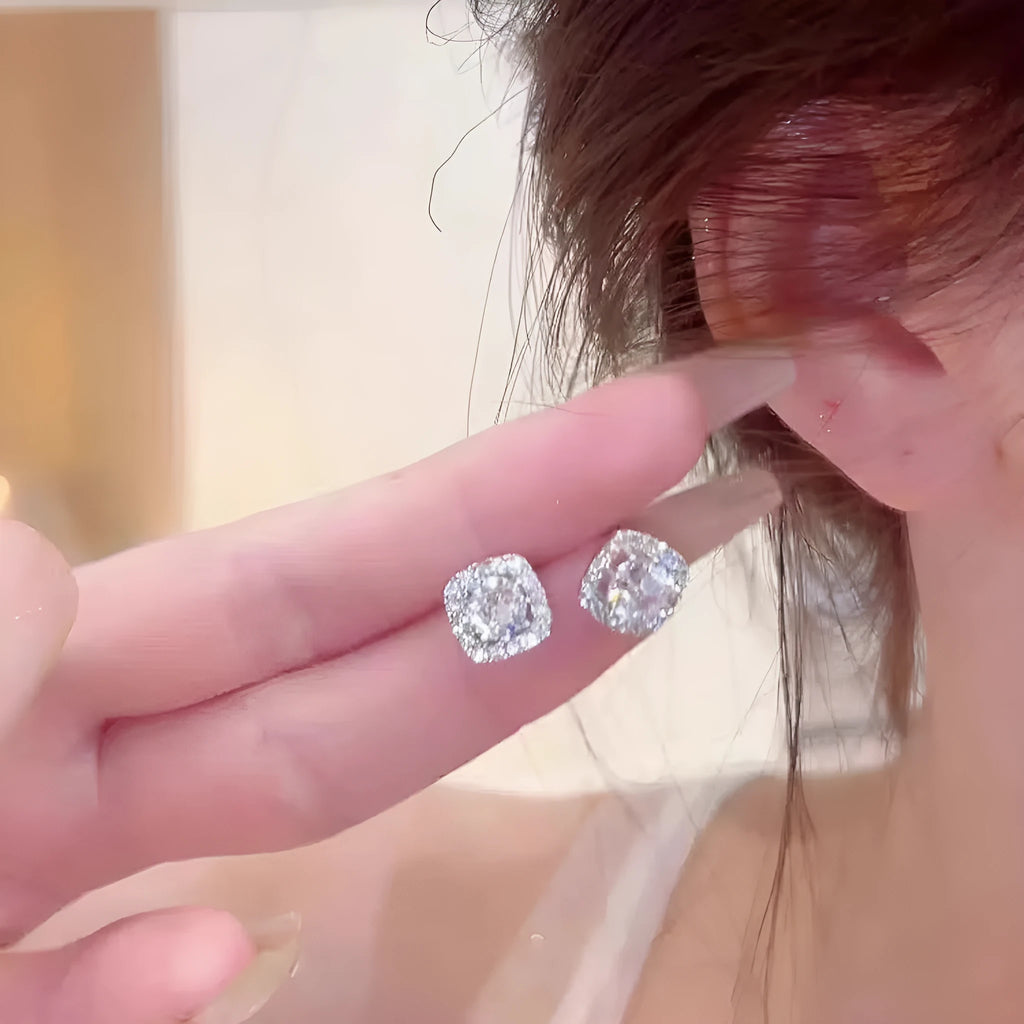Square diamond geometric earrings with quadrilateral design in silver and gold alloy options