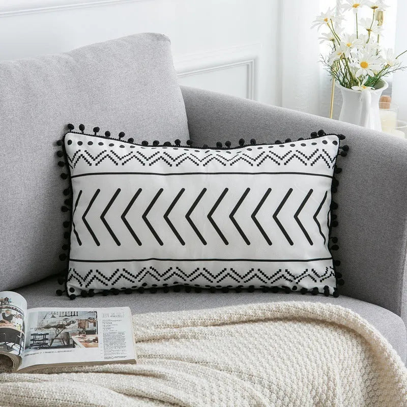 Bohemian national throw pillow pillowcase in light gray, 30x50cm, polyester fibre, for living room decor