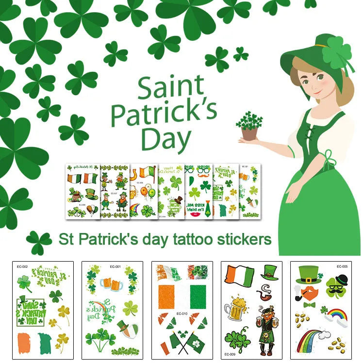 St. Patrick's Day clover tattoo sticker measuring 120×75mm with water transfer printing for Irish festivals
