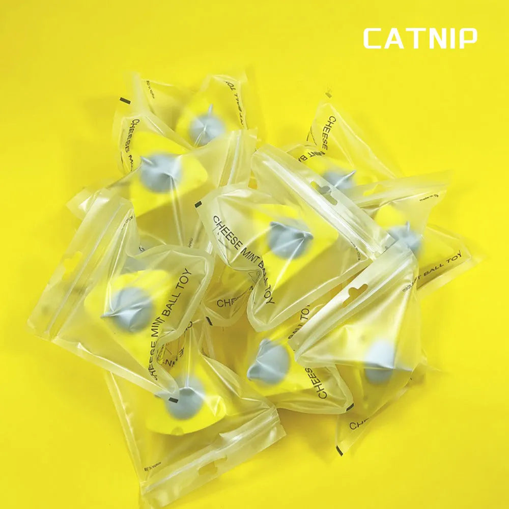 Yellow catnip chew balls for feline teeth cleaning and play