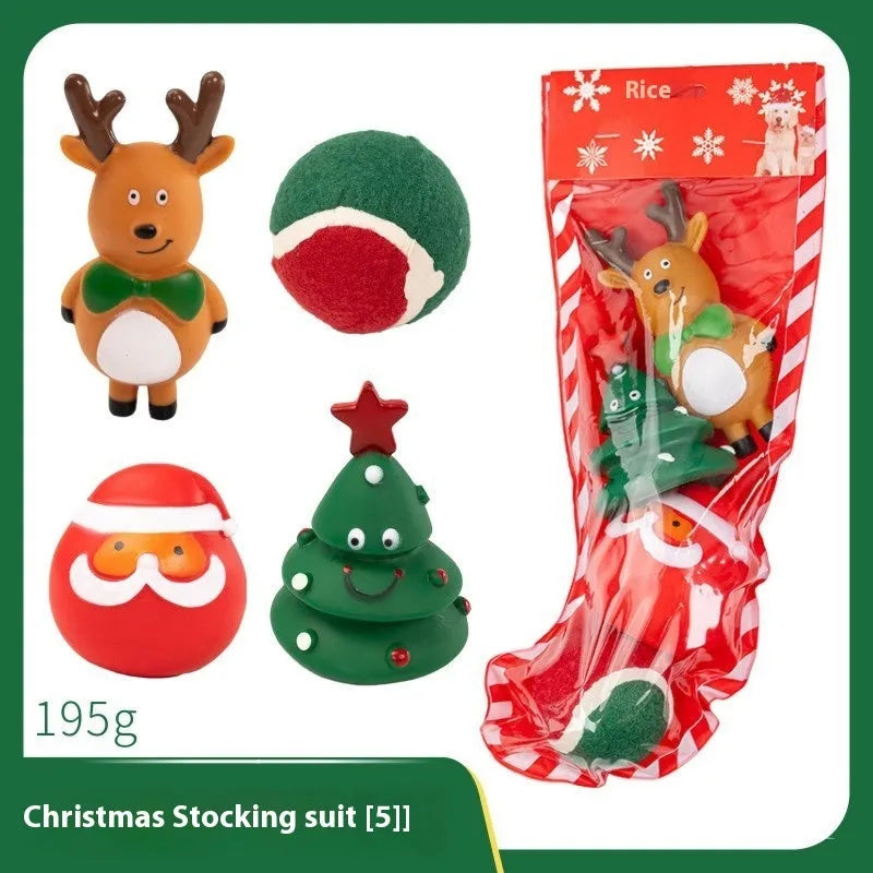 Christmas pet dog bite-resistant vinyl toy set with barbell sweet circle and bite rope