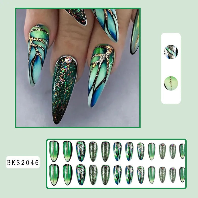 Almond-shaped rainbow plaid nail sticker in BKS1999 French colour ripple design on a white background