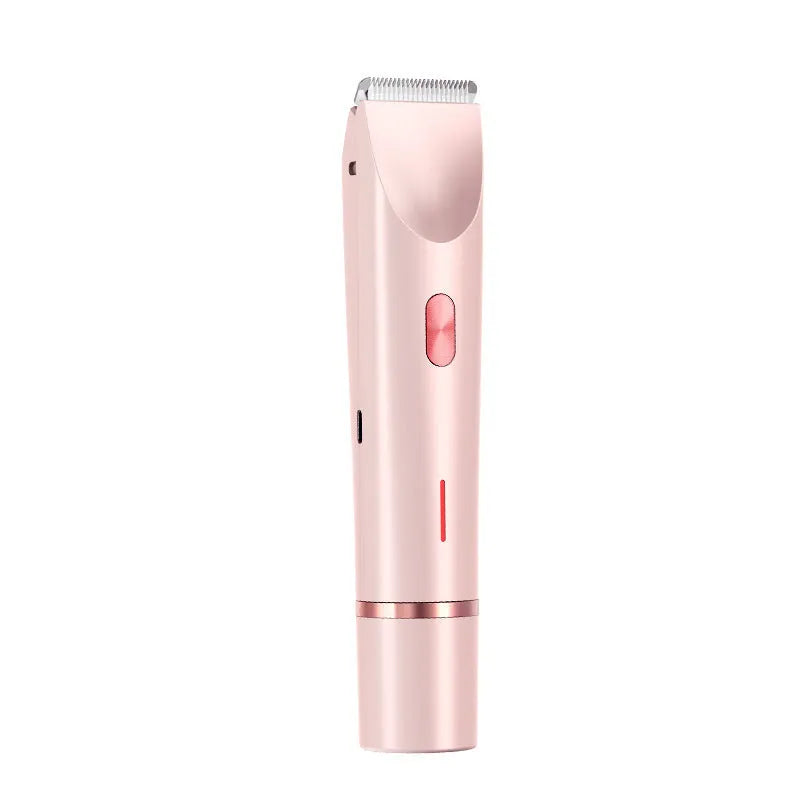 Pink 2 in 1 women's electric hair remover double head shaver with USB cable on white background