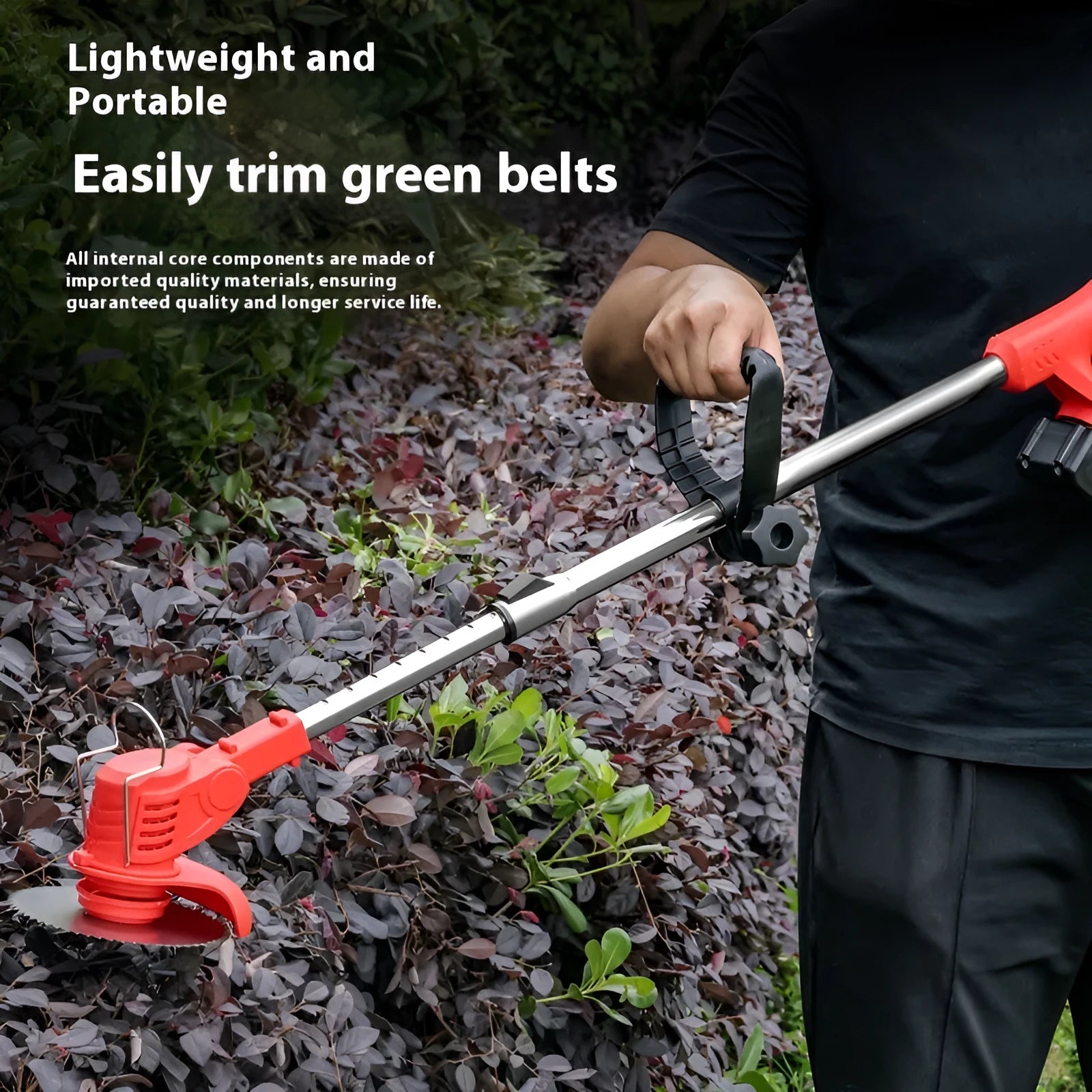Portable weeding machine 1300 mm length 1000W 3000 RPM garden tool in black bare metal finish