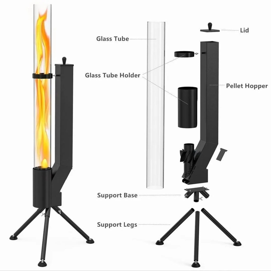 Vertical iron wood burning rocket furnace heating stove for courtyard decoration and warmth