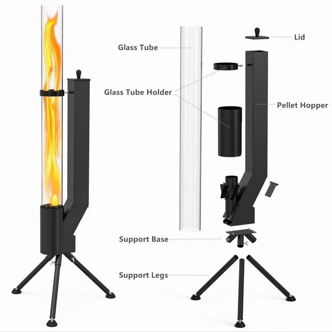 Vertical iron wood burning rocket furnace heating stove for courtyard decoration and warmth