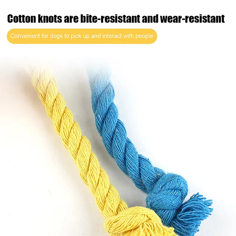 Blue and yellow dog elastic football tug of war interactive cotton rope ball toy for all dogs