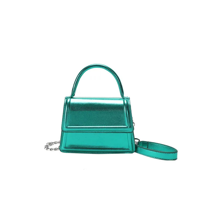 Retro PU crossbody bag in horizontal square shape with sewing line details