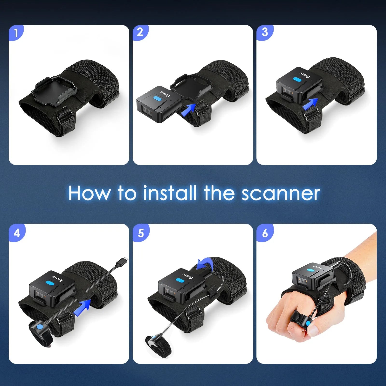 Portable two-dimensional wrist barcode scanner gloves Bluetooth handheld scanning gun with laser light source