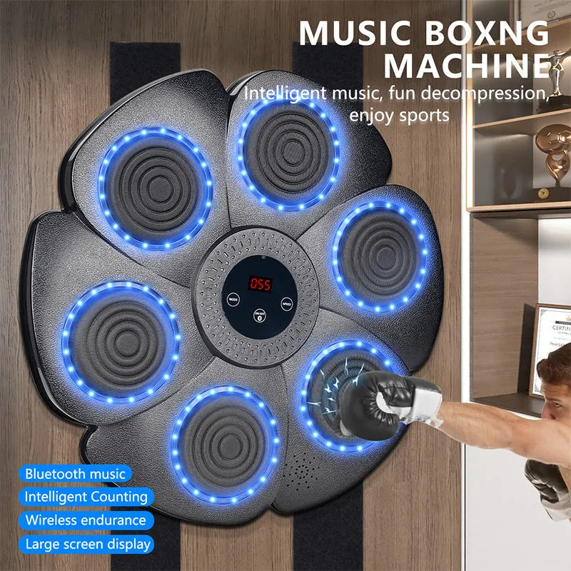 Black smart boxing wall target with Bluetooth and lights, includes half-finger gloves