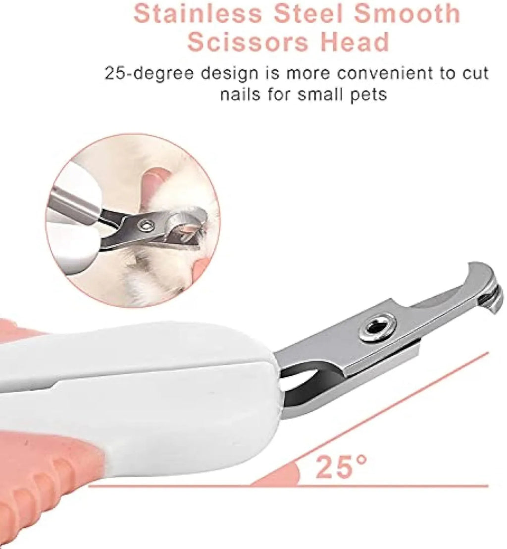 Grey cat nail clippers with safety guard and angled stainless steel blade
