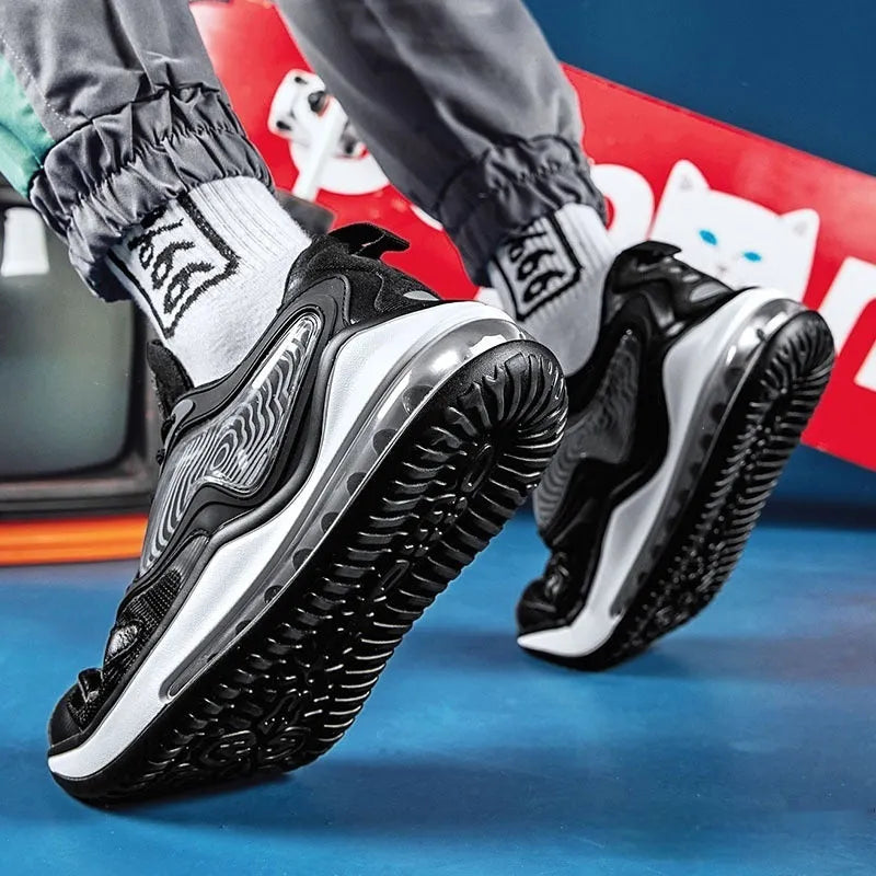 Men's casual shoes with air cushion soles in Space Black colour showing height increasing design
