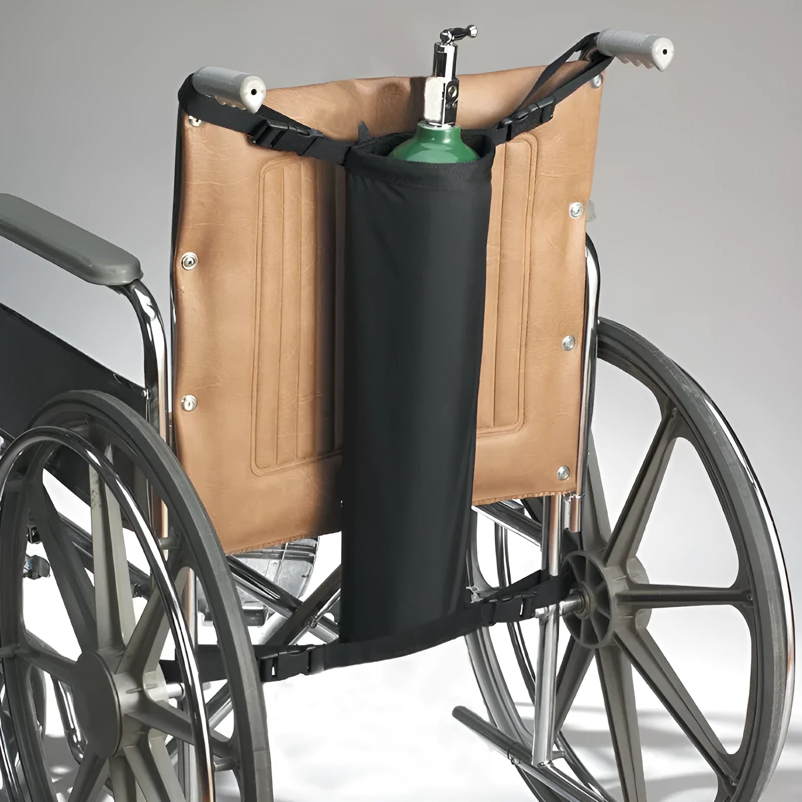 Black wheelchair oxygen cylinder pannier bag made from 600D Oxford cloth with cylindrical design