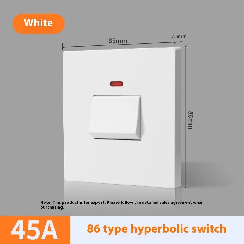 High-current illuminated electrical switch in gold, grey, or white for water heater and air conditioning units.