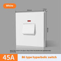 High-current illuminated electrical switch in gold, grey, or white for water heater and air conditioning units.