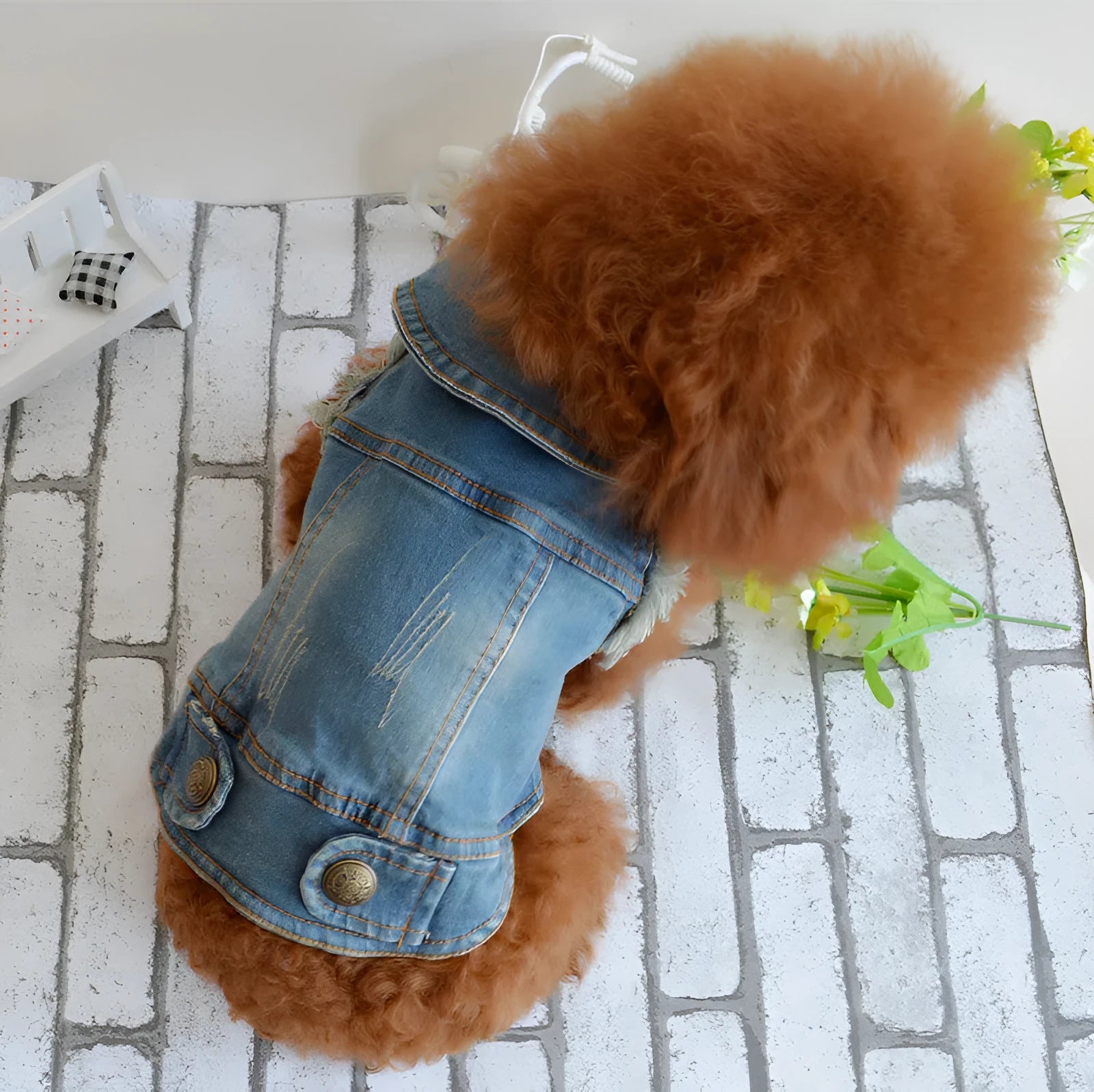 Retro scratch pattern denim dog vest for small pets in dark and light colour options