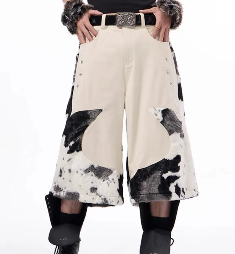 Stitching milk fiber fur cropped pants with personalised patterns in picture colour, front view