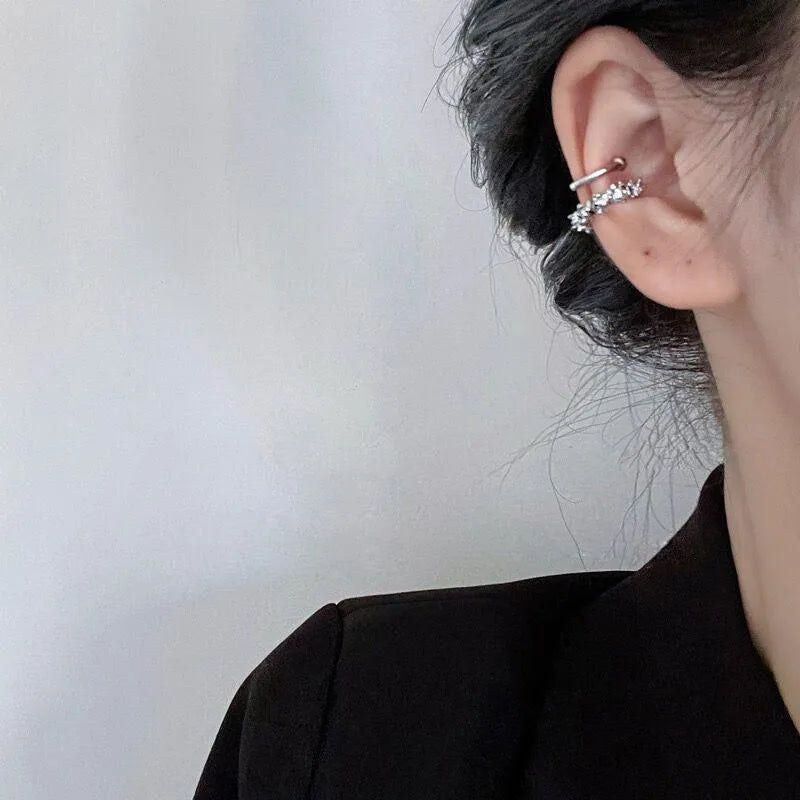 Frosty silver geometric ear clip earrings with irregular shapes
