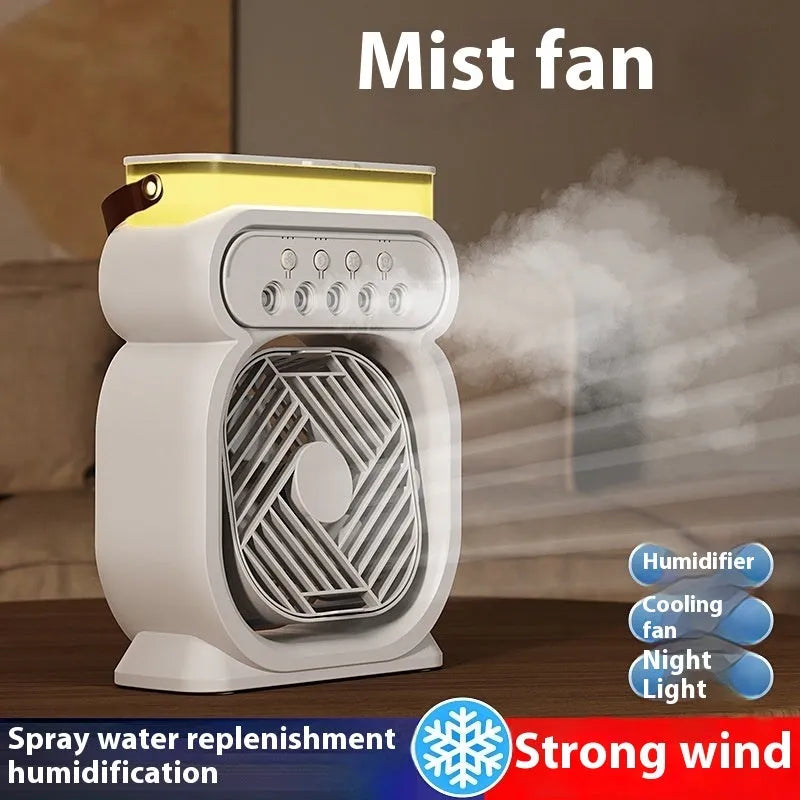 3-in-1 portable evaporative air cooler with LED night lights on a desk in home office