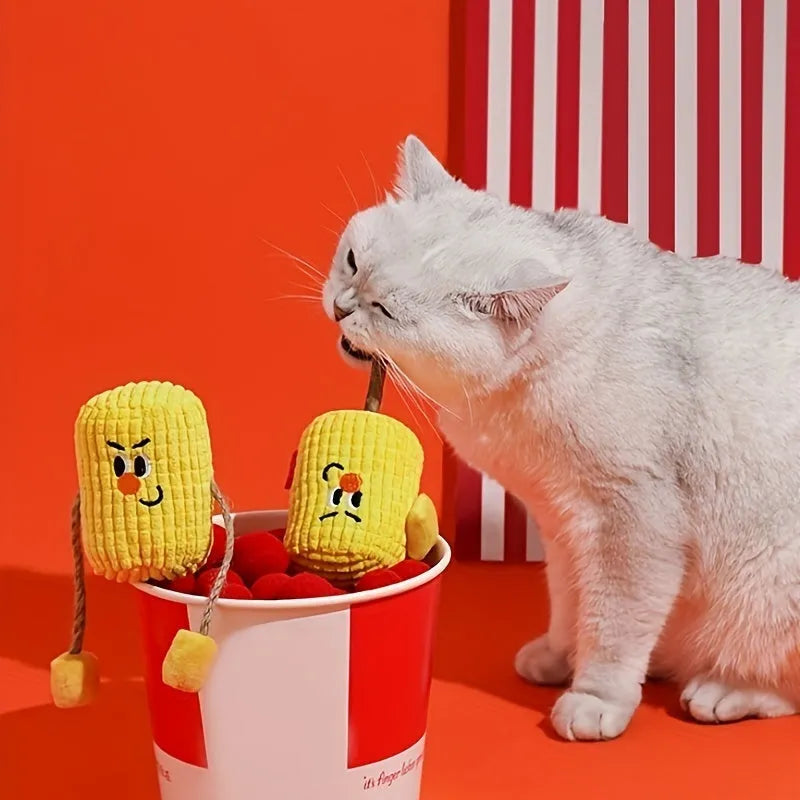 Polio wood corn cob dental chew toy for cats with natural catnip, 15cm long cat molar stick