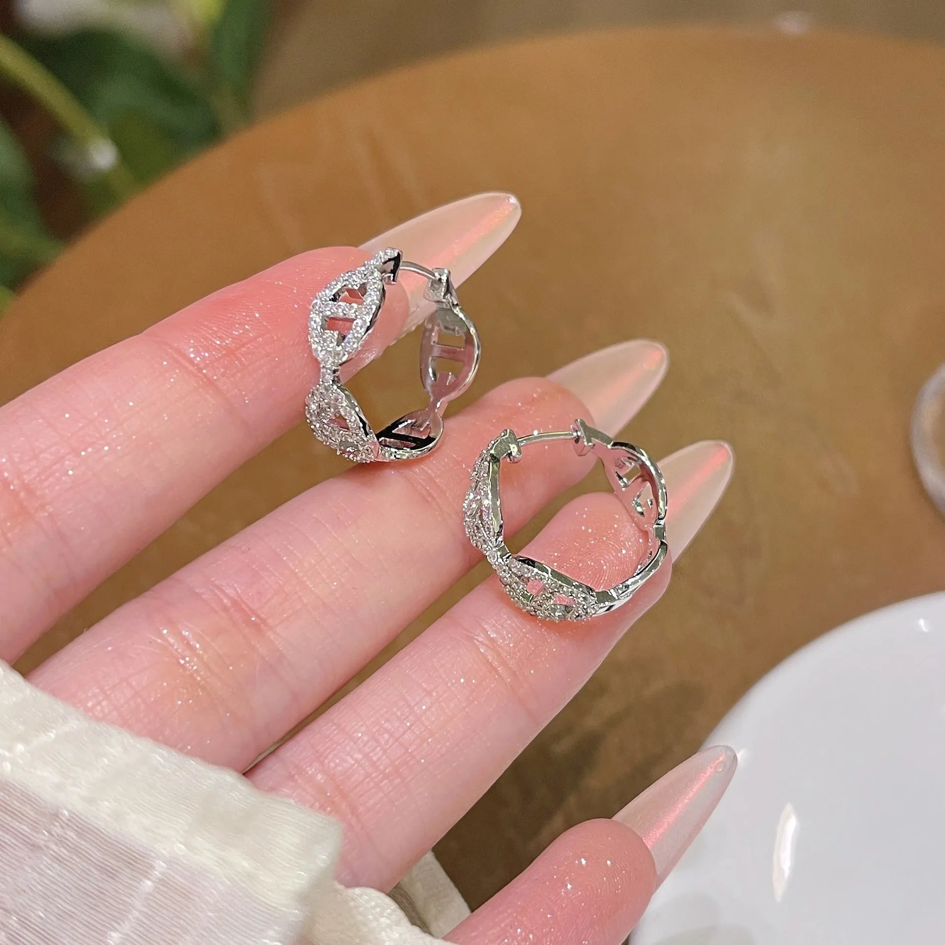 Ladies electroplated copper diamond earrings with thick gold plating in silver colour option