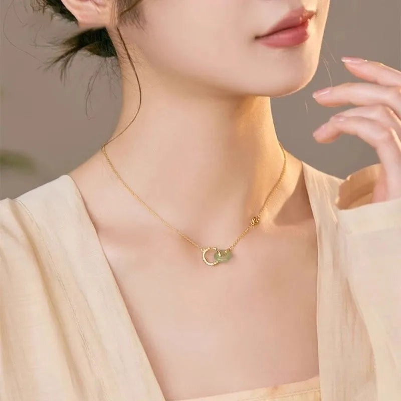 Women's handmade 925 sterling silver bamboo joint peace buckle necklace with pearl element on adjustable O-ring chain, geometric unisex design