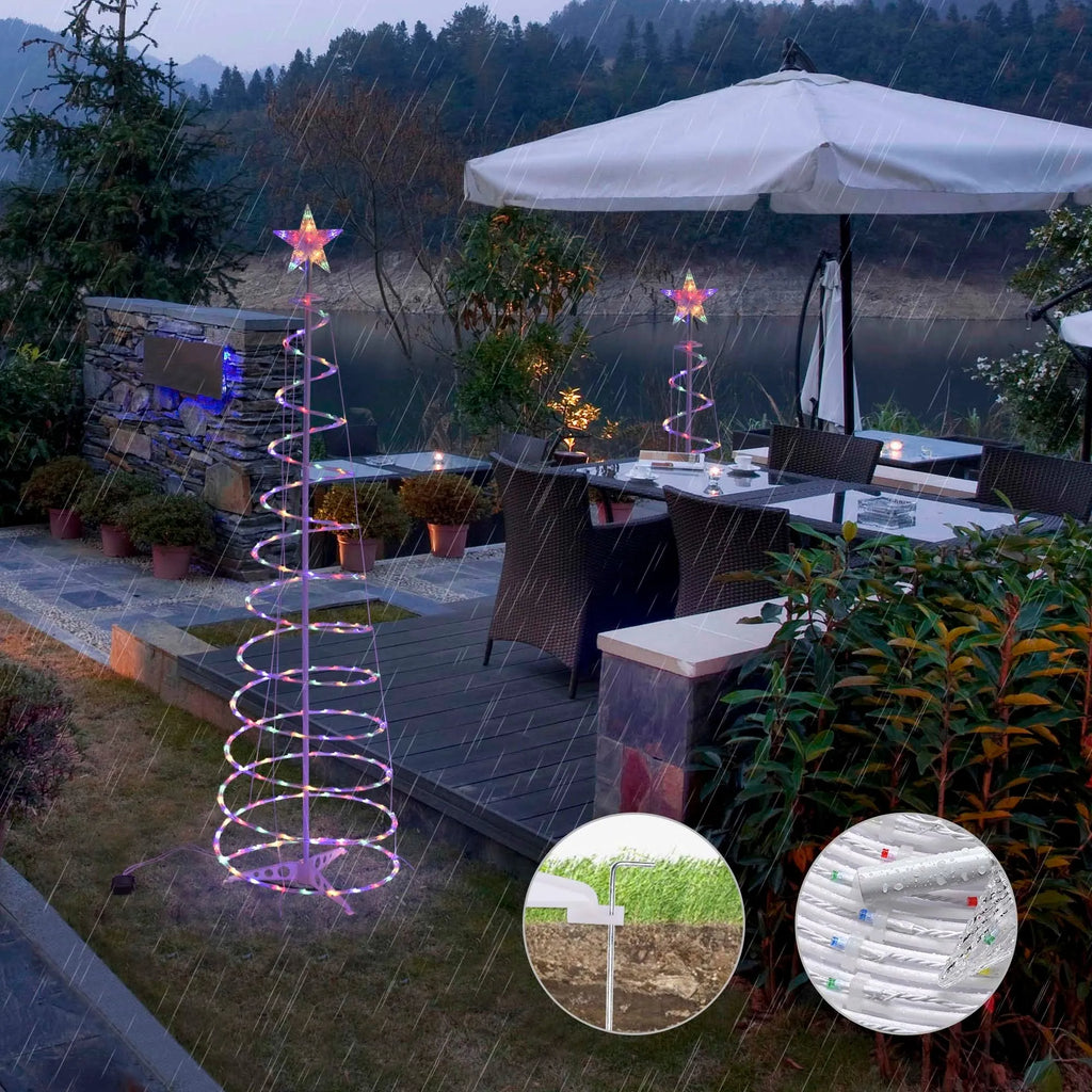 6FT LED spiral Christmas tree light with colour and warm white options, detachable stand, for indoor outdoor holiday decoration