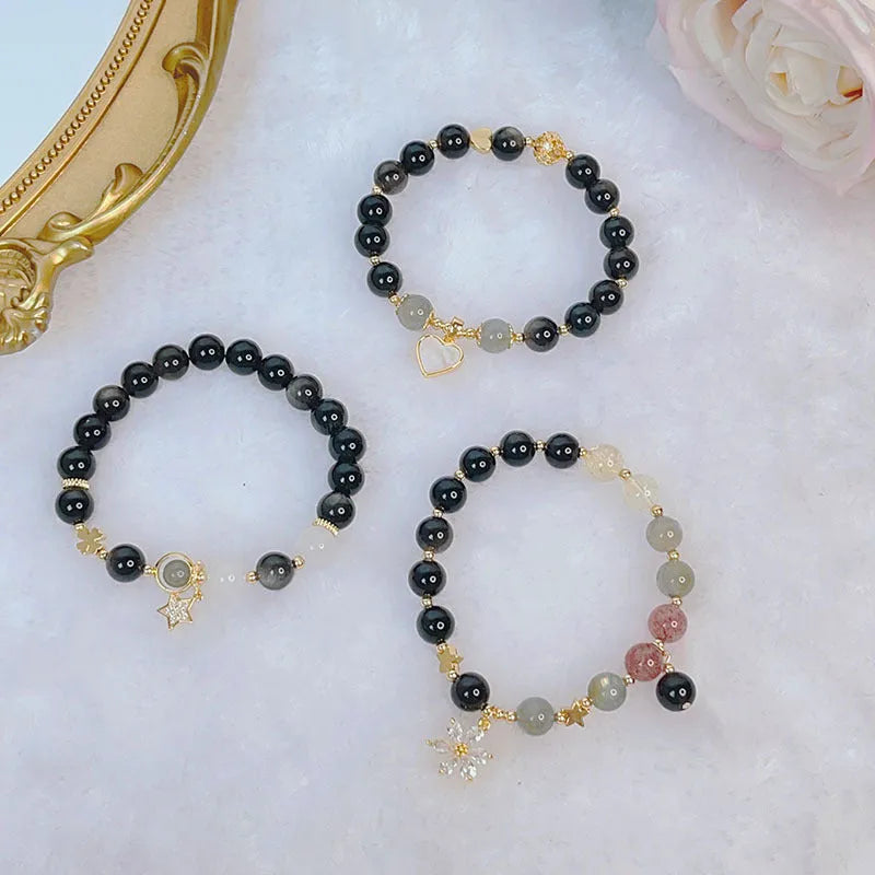 Sweet cool style silverstone bracelet for women with electroplating finish in flower colour variant