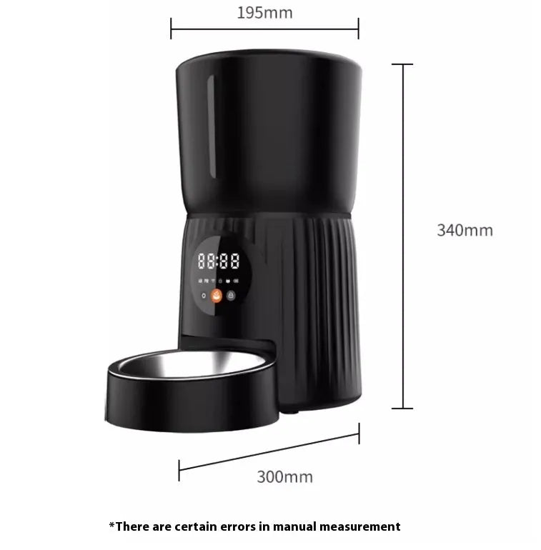 Black and white intelligent pet feeder with USB connection for automatic timed feeding